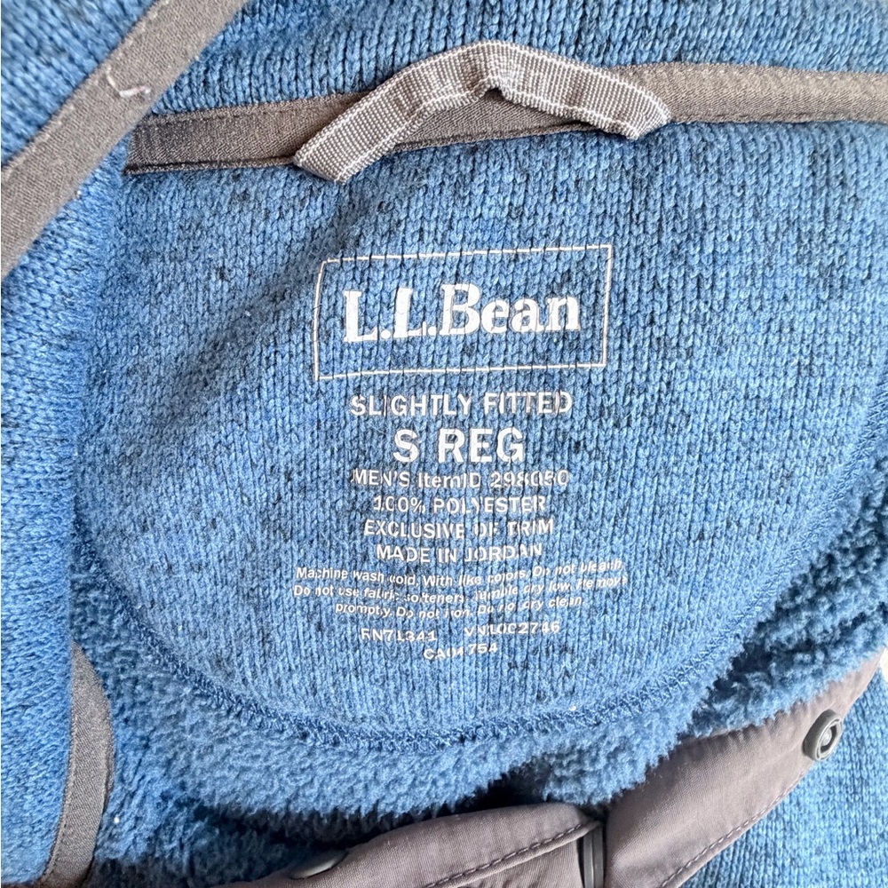 LL Bean Mens Sweater Fleece Pullover Blue Slightly Fitted Snap Neck Small Reg - Picture 5 of 5